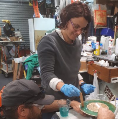 Coralie and Mike doing the resin pour