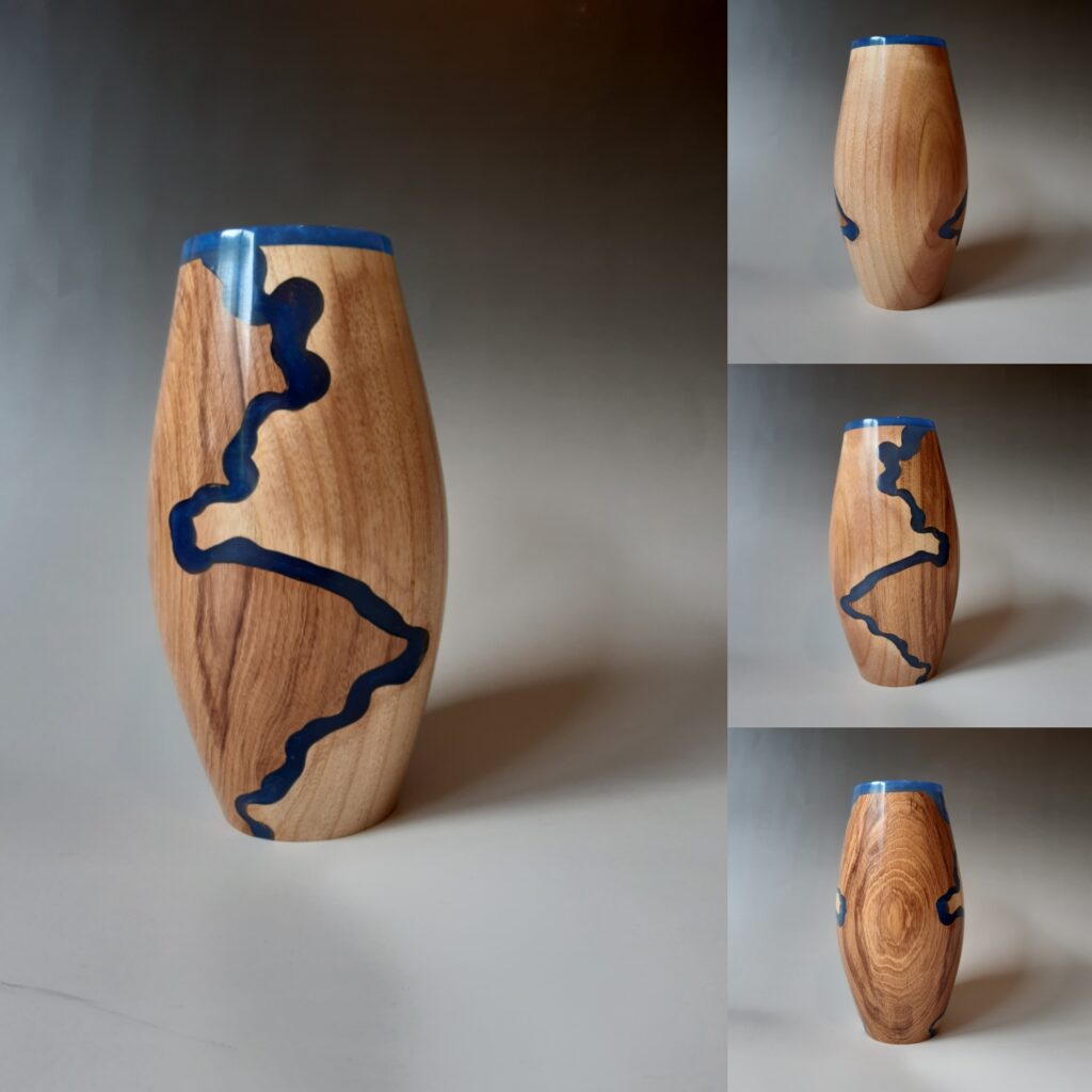 Completed resin and wood vase