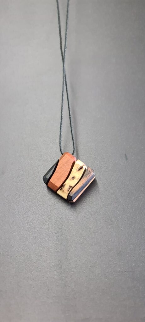 Square Segmented Pin rare wood necklace back