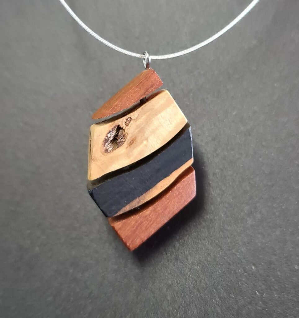 Diamond Segmented Pin rare wood necklace back