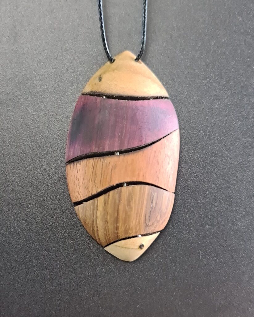 Large Shield Segmented Pin rare wood necklace