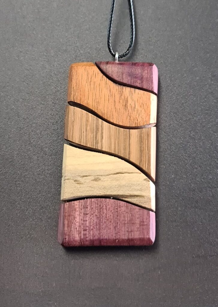 Large Rectangle Segmented Pin rare wood necklace