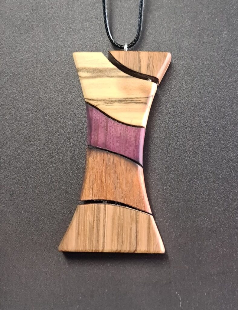 Large Hourglass Segmented Pin rare wood necklace