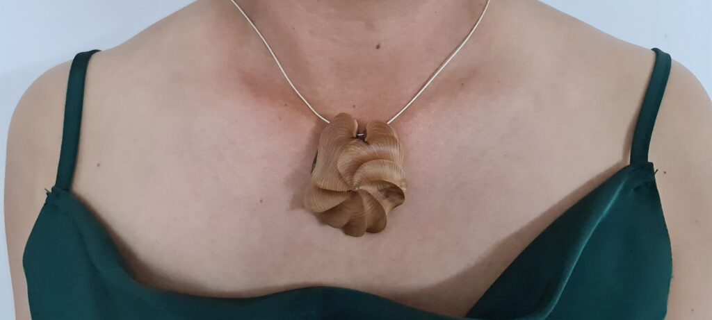 French Buis hand carved wooden necklace