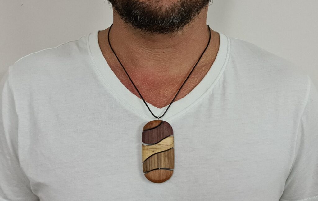 Large Oval Segmented Pin rare wood necklace