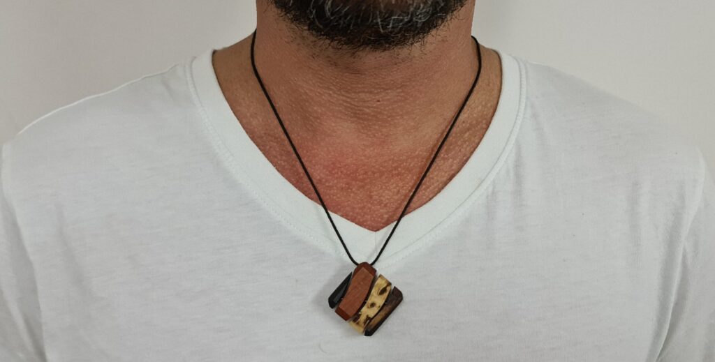 Square Segmented Pin rare wood necklace