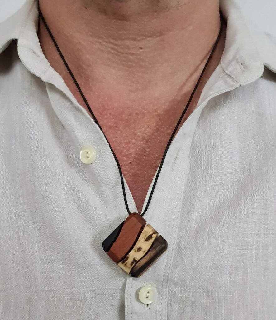 Square Segmented Pin rare wood necklace