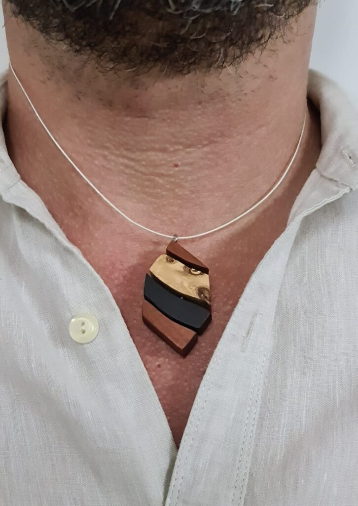 Diamond Segmented Pin rare wood necklace