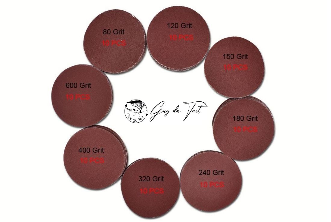 Paquet de 80 disques de ponçage assortis de 75 mm à boucles et crochets (velcro) avec plusieurs grains pour les projets de tournage sur bois.