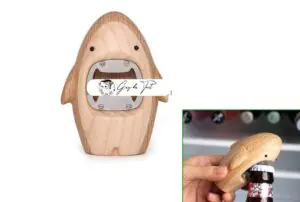 A stainless steel bottle opener disc kit with screws for woodturning projects.