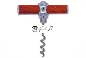 Close-up of the Chrome T-Style Corkscrew Bottle Opener Woodturning Kits, showing the metal components, including the corkscrew worm and threaded tubes.