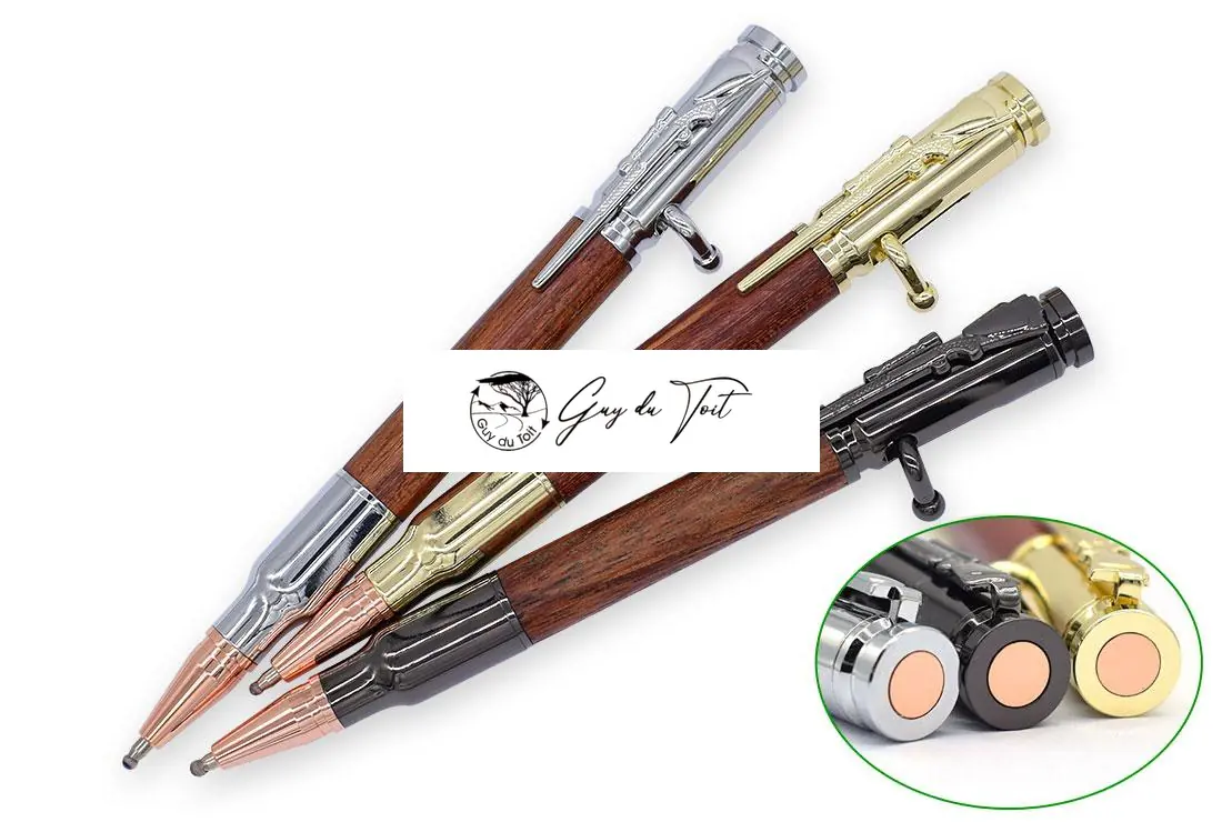 Premium Gun Metal Rifle Bolt Finished Rosewood Pen - Image 2
