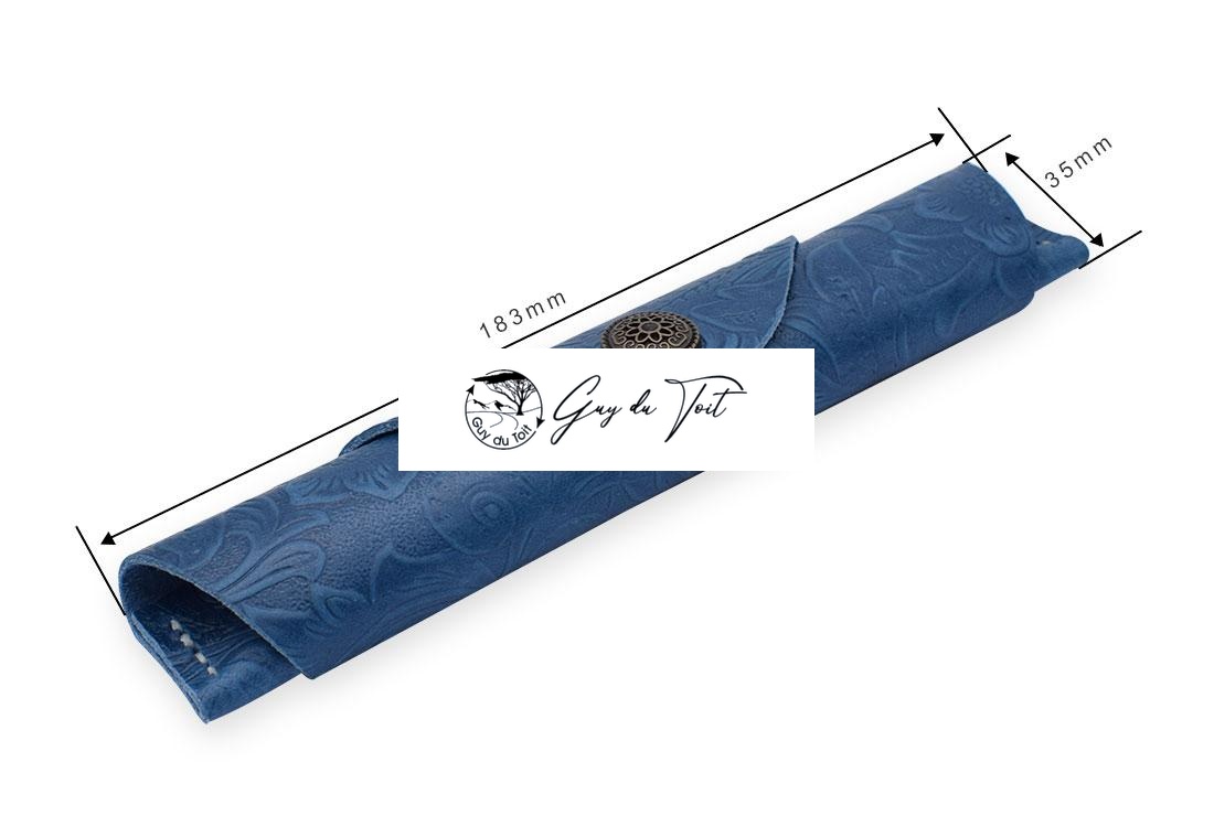 Handcrafted Blue Leather Pen Holder With Flower Pattern - Image 3